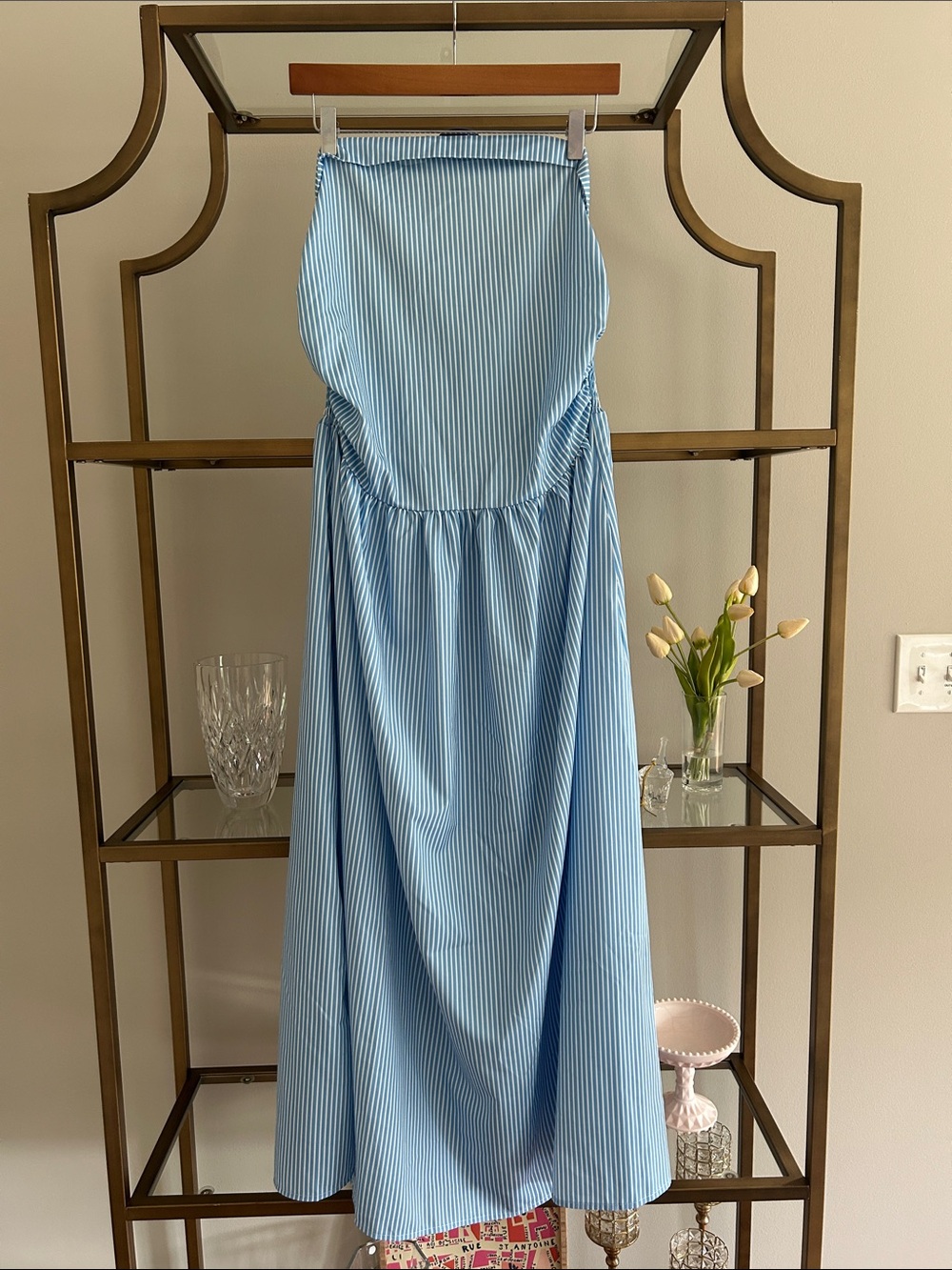 Light Blue Pinstripe Maxi Dress - Picture 3 of 11
